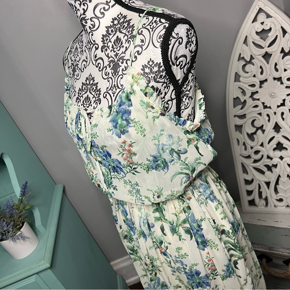 Zara Boho Floral Ruffle Mini A-Line Dress Size Large NWT Resortwear Beach - Picture 7 of 13